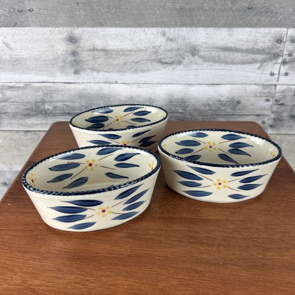 Temp-Tations By Tara Set Of 3 Old World Blue 8oz Oval Dishes